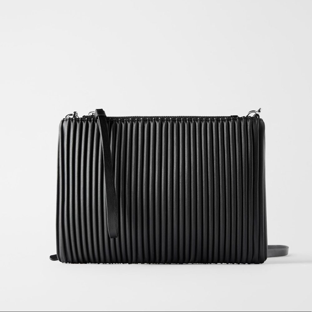 Zara black pleated clutch NWT